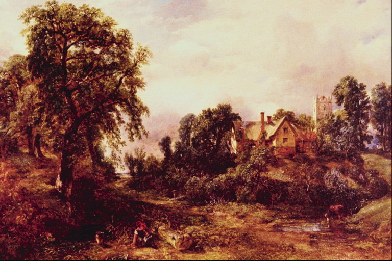 Et hus på åsen mellom thickets av trær