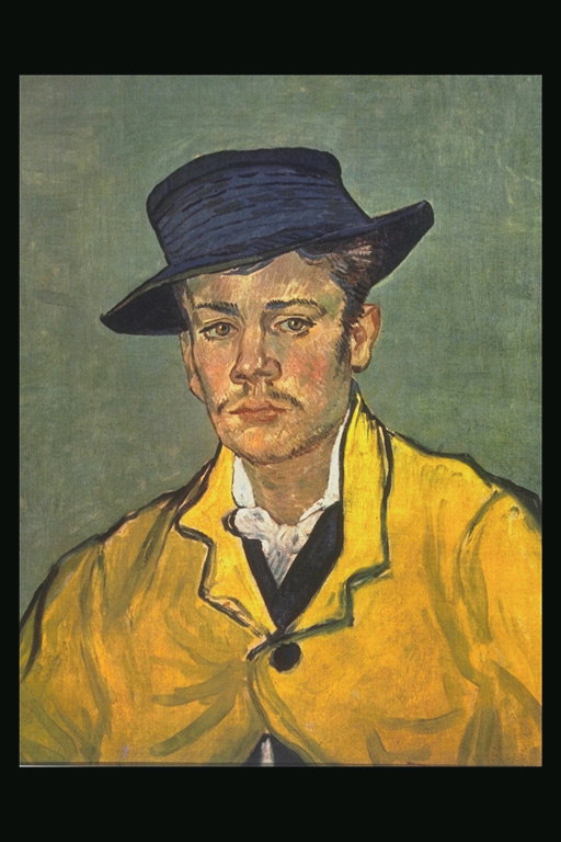 Retrato dun home nun sombreiro roxo escuro