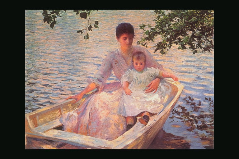 Mother and daughter in a boat