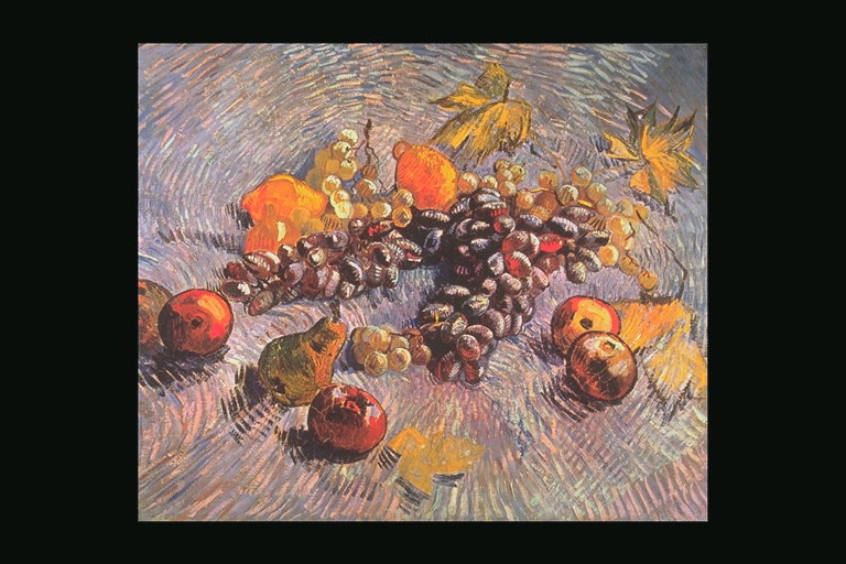 Rudens vaisiai: obuoliai, kriaušės, vynuogės