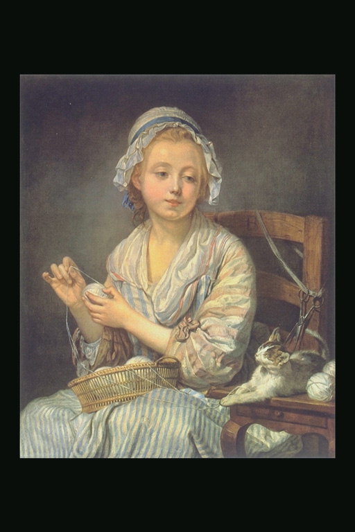 The girl trong ca bô với banh và mèo