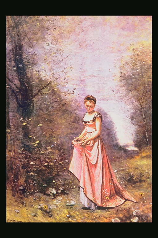 A menina à luz vestido rosa