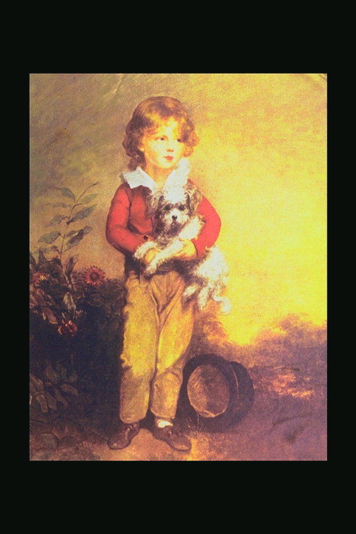 Uma criança com um cachorro branco peludo
