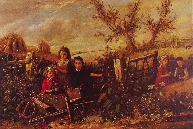 Деца на тревата в разбити порта