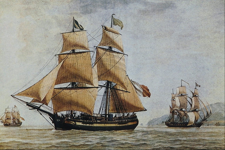 Корабли со светло-коричневыми парусами
