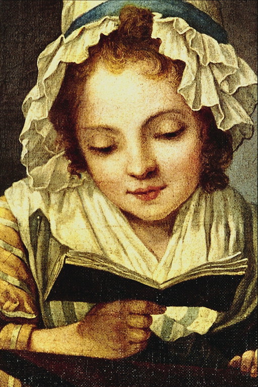 Дівчина в чепчики за читанням книги