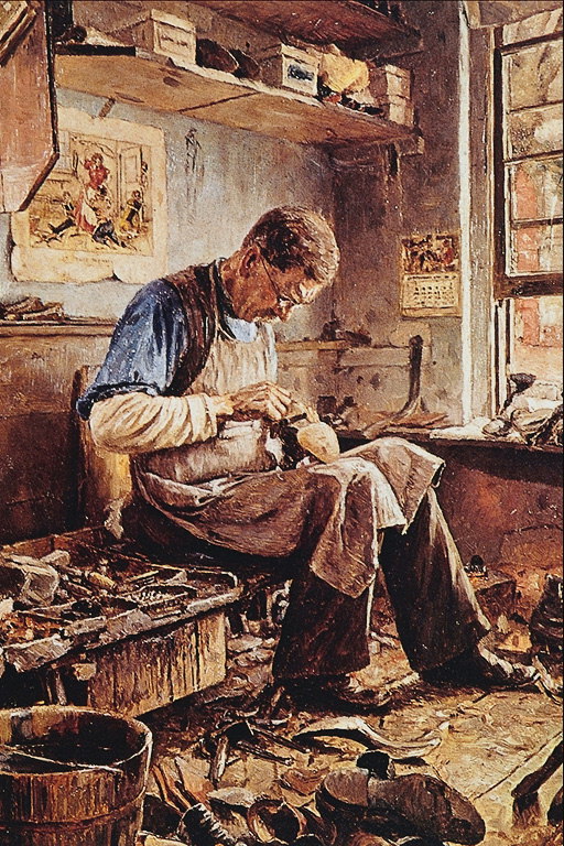 Shoemaker nel suo studio sul luogo di lavoro