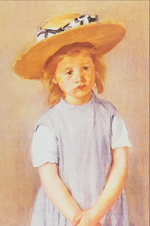 Sad meisje in een strooien hoed