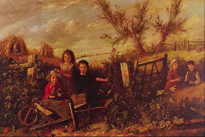 Kinderen op het gazon op de gebroken hek