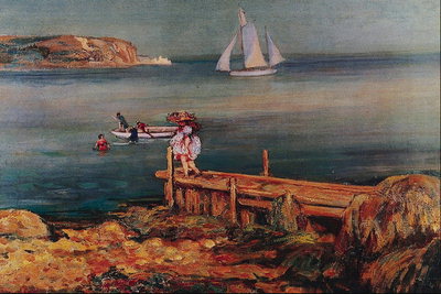 少女は、岸壁に。 ボート、ヨット