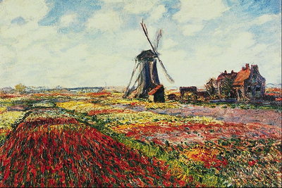 Mills among fields of flowers