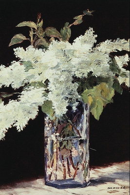 Kar-cam vazoda bir leylak rengi ve beyaz dalları