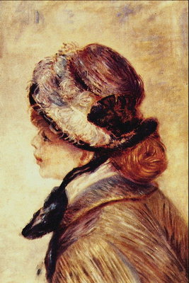 एक पंख के साथ एक टोपी में एक औरत