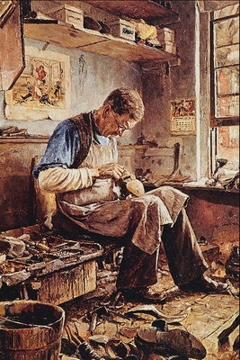 Shoemaker in his studio at work