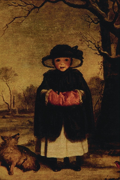 En flicka i en svart kappa och en hatt. Pink koppling