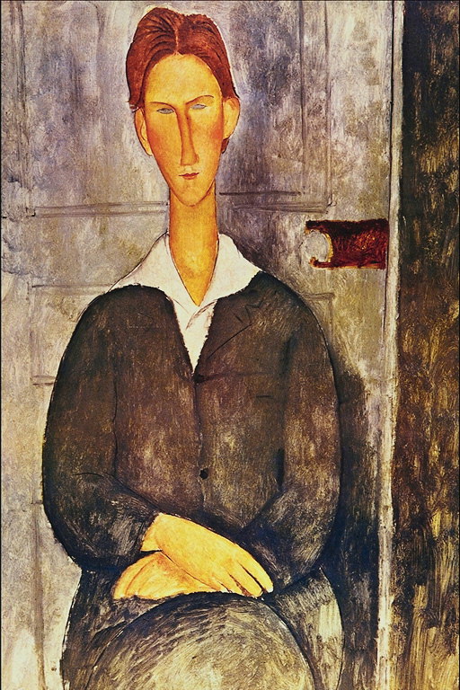 Bir kapıya genç adamın portresi