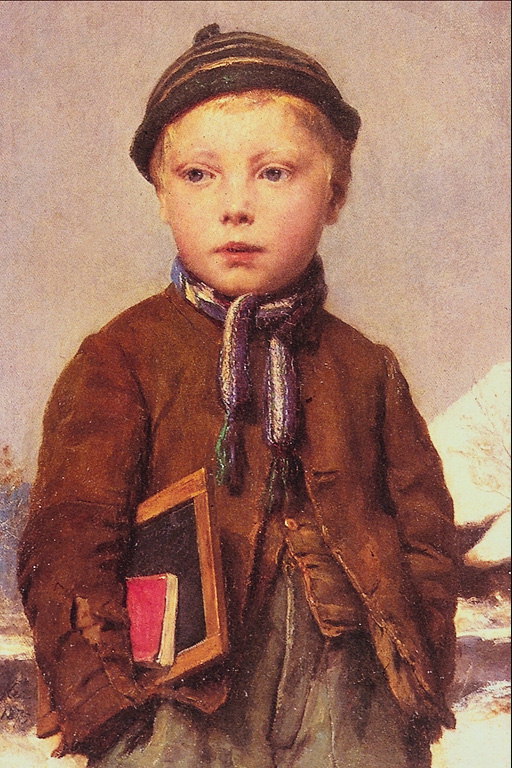 الصبي مع مجلس للكتابة وكتاب