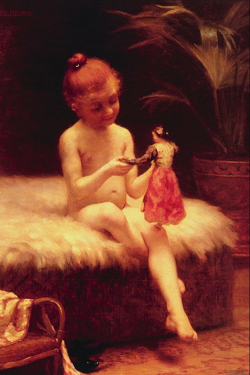 A girl without clothes and doll