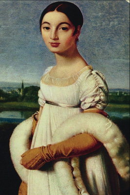 A girl in a white dress with light fur capes