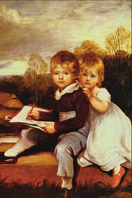 Дівчинка і хлопчик малюють на природі