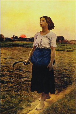 Девушка с серпом на полевой дорожке