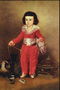 Un enfant, dans un costume rouge. Transparent col et les poignets