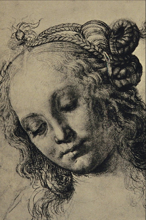 Chân dung của một Girl với Knots trong tóc