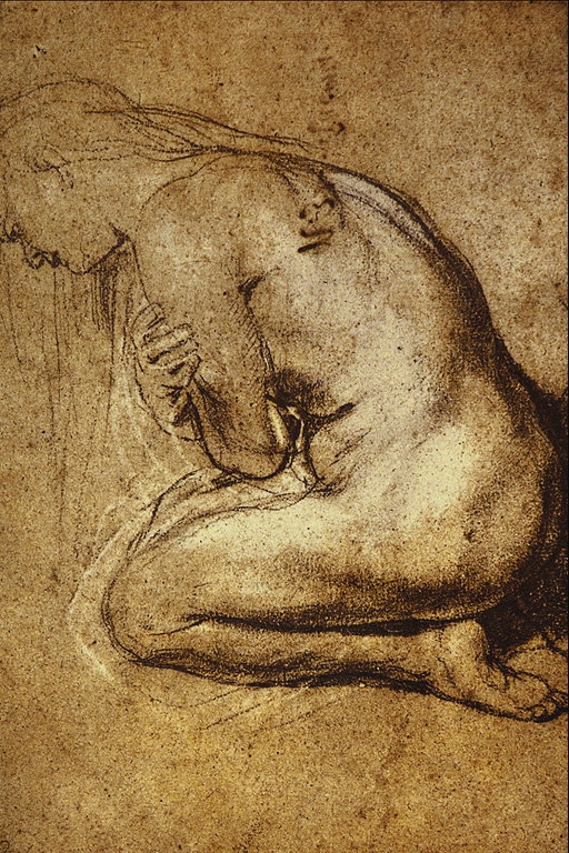 Nude woman kneeling