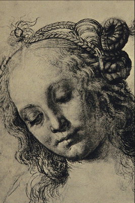 Porträtt av en flicka med knutar i sitt hår