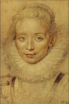 A girl with a broad lace collar