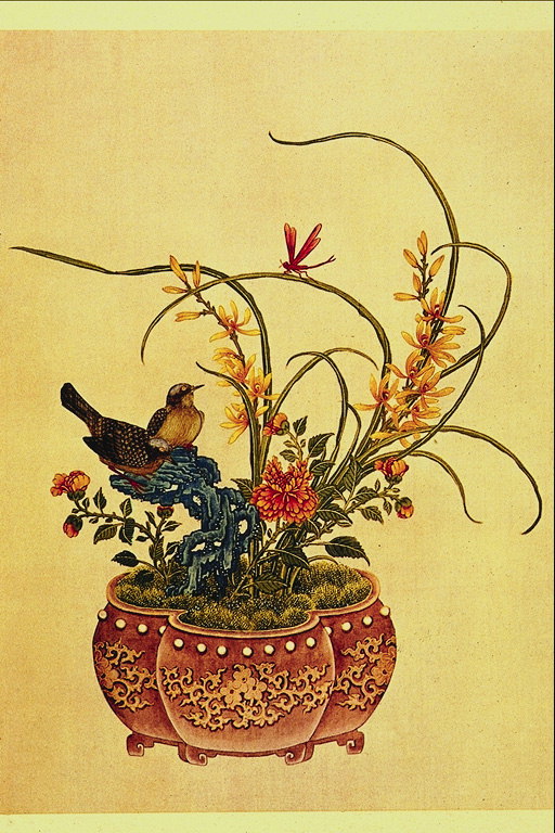 Uccelli su un ramo di fiori