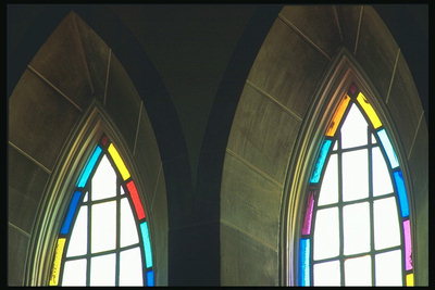 The windows with colored glass elements