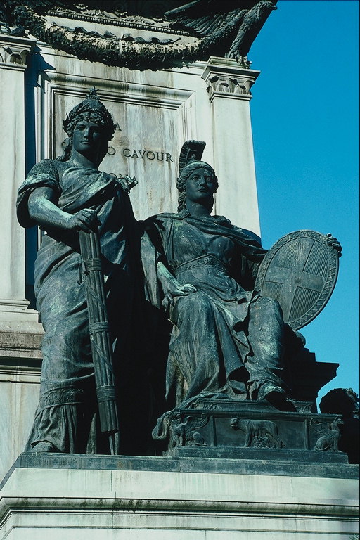 Sculpture. The goddess Athena and the hero