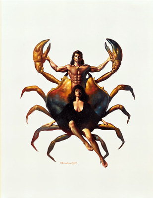 O home co corpo dun caranguejo. Woman in Black