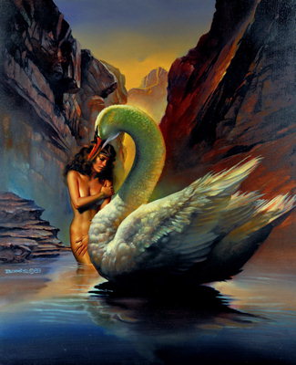 Момичето в езерото с белоснежен лебед