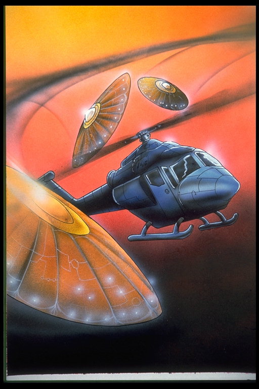 En helikopter och rymden plattor