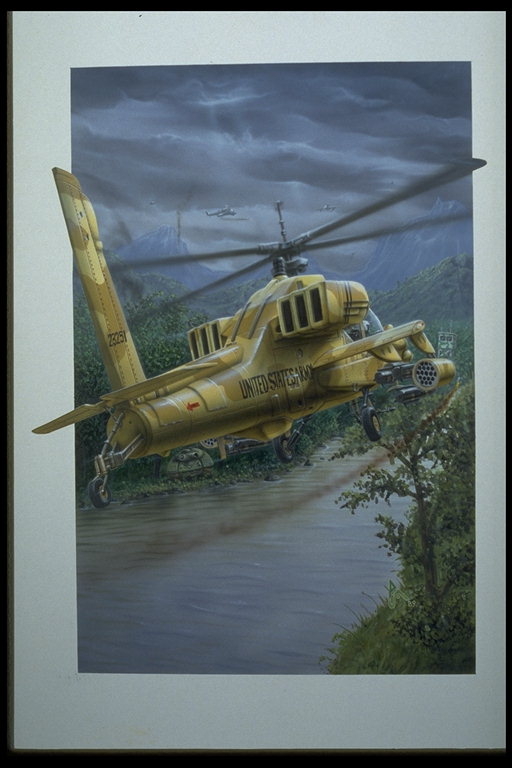Vojenský vrtuľník nad riekou