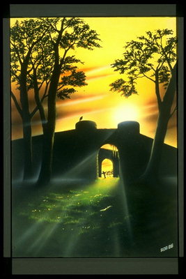 Posledné lúče slnka cez hradný brány