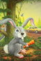 丰富多彩的图形为儿童。 兔子与胡萝卜
