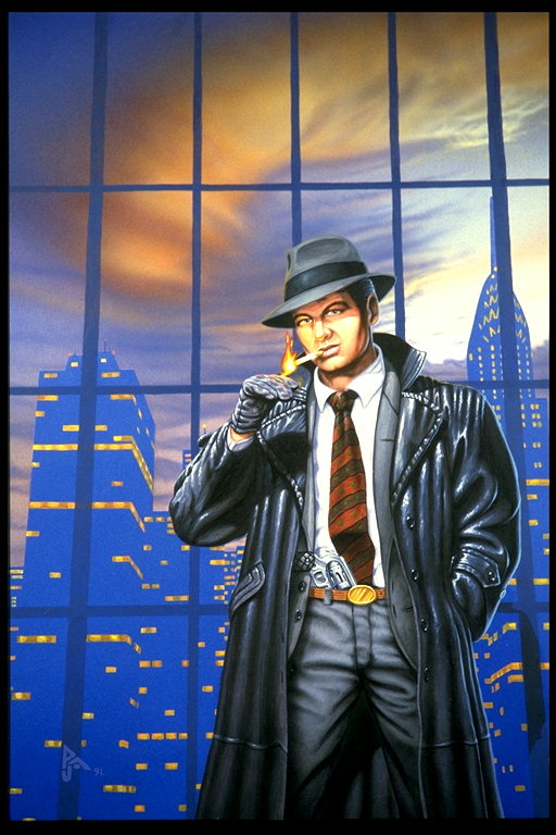 Secret Agent. A long leather coat, hat and cigar