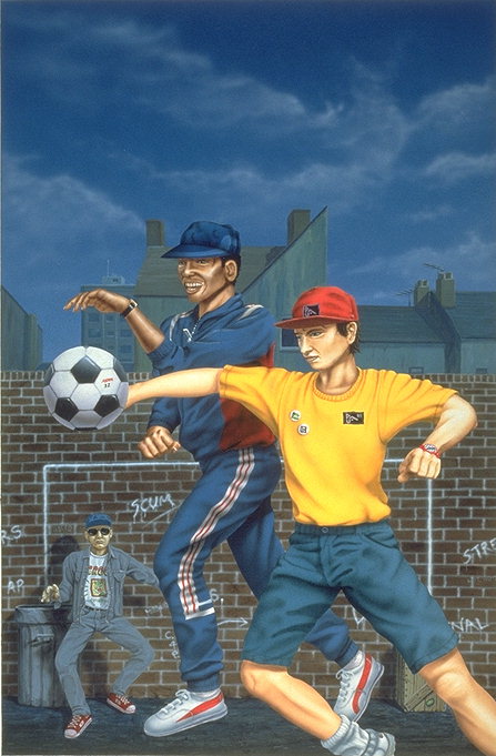 Amateur voetbal in de straten van de stad