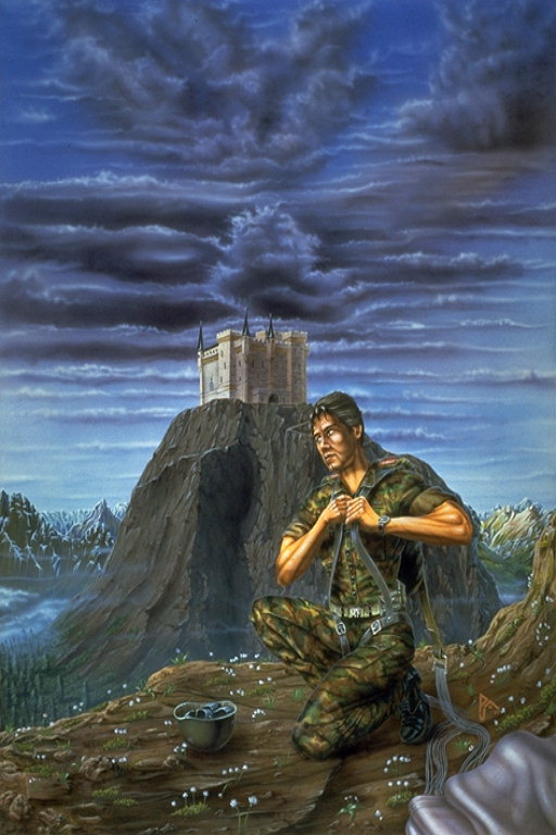 En soldat i et bakhold i nærheten av slottet
