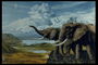 Elefantes contra el telón de fondo de espesas nubes