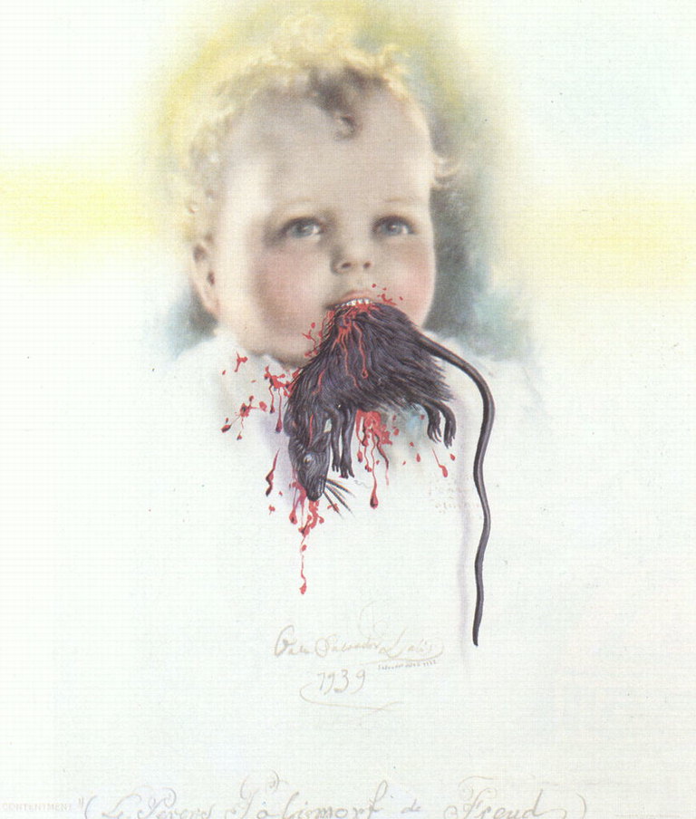 Seorang anak memegang merah gigi tikus