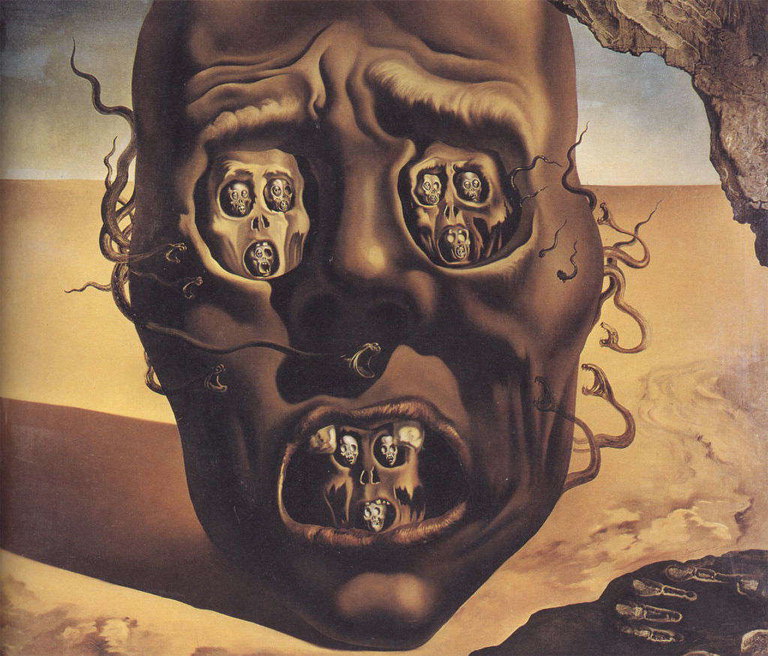 Kepala manusia dengan skulls di mata dan mulut