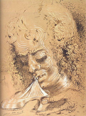 Портрет человека держащего в зубах женскую туфлю