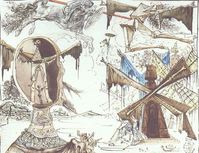 windmills और मानव phantoms के साथ चित्रकारी