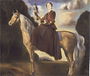 elinde bir kuş ile bir at üzerinde bir kadın