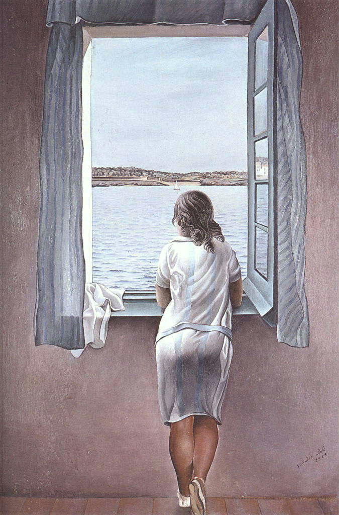 这名女孩在窗口。 海