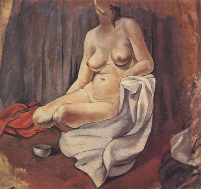 Naked kvindens krop og en let Lilac tørklæde